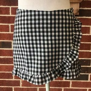 Black Plaid Shorts with Ruffle